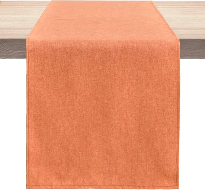 Table Runner 13 x 72 Inches Long, Cotton Linen Farmhouse Style Orange Table Linen for Kitchen Dining Coffee Table Parties Wedding Home Decor (Fall-Orange, 13” x 72”)