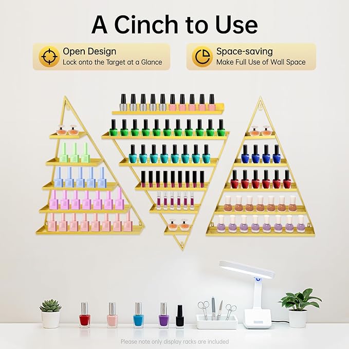 Wall-Mounted Nail Polish Display Racks, Triangle Display Racks, Cosmetics-Display-Shelves, Perfume Wall Shelf Essential Oil Organizers for Home Spa Nail Salon Shop