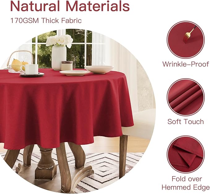 Tablecloth Linen Textured Waterproof & Stain Resistant Table Cloth Wrinkle Free Decorative Fabric Farmhouse Table Cover for Dining/Party/Buffet/Wedding, 60 x 60 Inch, Red