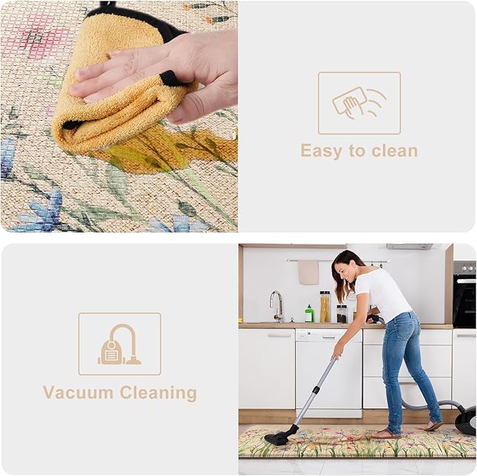 KIMODE Anti Fatigue Kitchen Mats for Floor, Farmhouse Brown Kitchen Rugs Sets of 2, Summer Cushioned Kitchen Floor Mats, Comfort Standing Mats for Sink Laundry Office Desk 20"x59"+20"x32"