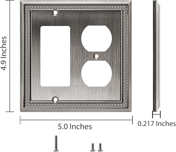 Henne Bery Sunken Pearls Heavy Duty Decorative Wall Plate Switch Plate Outlet Cover (Decorator/Duplex, Heirloom Silver)