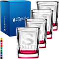 Personalized Shot Glasses Set of 4 Initial and Name 2oz Red Bottom Etched Square Shot Glass Engraved with Custom Text Birthday Gift for Men and Women