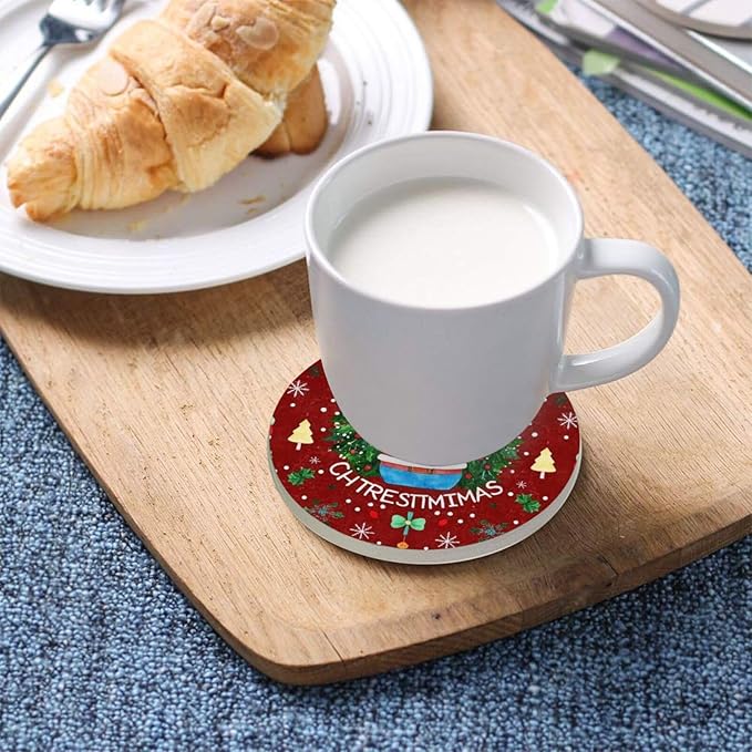 Coasters for Drinks Coaster Drink Set Decorative Coffee Table Desk Cup Mat Spring Cute Cork Bar Backing Round Home Decor Santa Claus Wreath Christmas Tree Snowflakes Colorful42