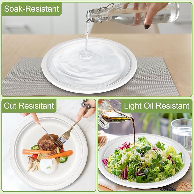 Heavy Duty Paper Plates 10 Inch [60 Pack - White ] Eco Friendly Compostable Dinner Plates, Biodegradable Disposable Paper Plates For Party Picnic Home Office, Sturdy Soak-proof