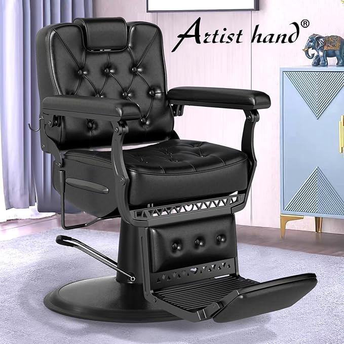 Artist hand Salon Chair, Hydraulic Barber Chairs for Barbershop, Vintage Barber Chair for Hair Stylist, Heavy Duty Barber Chair for Salon Spa Home