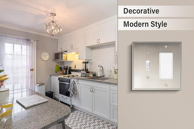 Henne Bery Soft Modern Decorative Wall Plate Switch Plate Outlet Cover (Toggle/Decorator, Satin Nickel)