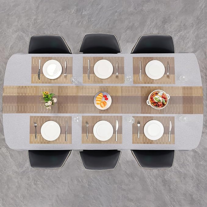 Placemats Set of 4, Vinyl Woven Place Mats Indoor Set of 4 Washable Wipeable PVC Table Mats Heat-Resistant Non Slip Plastic Placemat for Kitchen Dining Outdoor Table (Gray Gold, Set of 4)