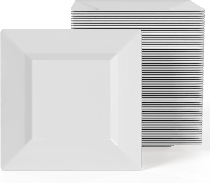 Exquisite Mini Disposable Appetizer Plates - 100 Pack 4.5 In. x 4.5 In. White Plastic Dessert Plates - Elegant Design for Weddings, Birthdays, and Formal Parties - Stackable and Convenient - BPA Free