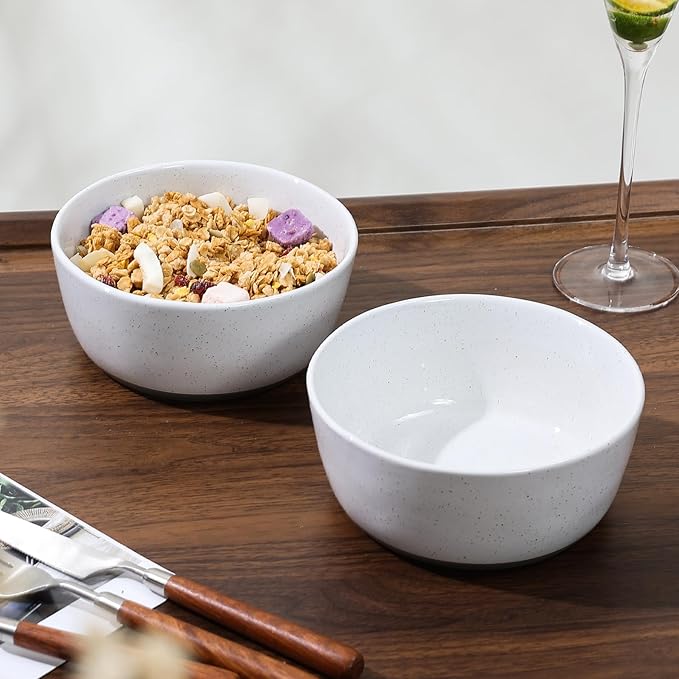 Ceramic Bowls,26 oz Porcelain Cereal Bowls,Stoneware Dinner Dish Set of 4 for Soup, Cereal, Oatmeal, Fruit, Rice - Dishwasher & Microwave Safe,White(Grey Bottom)