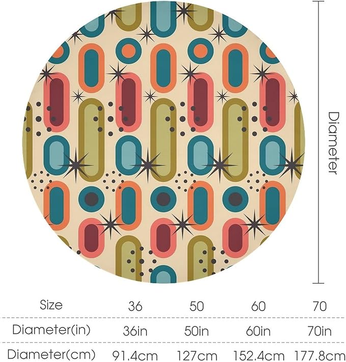 Mid Century Bohemian Round Tablecloth, Modern Medieval Geometric Abstract Print Tablecloth for Home Party Dining Room Kitchen Decor 70Inch(178cm)