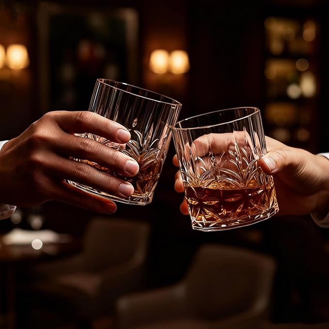 BELLAFORTE Tritan Plastic Whiskey Glasses Set of 4, 13oz Unbreakable Wine Glasses, Shatterproof Crystal Cut Drinking Glasses for Old Fashioned, Cocktails - BPA Free - Dishwasher Safe - Clear