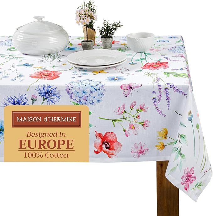 Maison d' Hermine Table Cloth Rectangle Table 100% Cotton 54 x 72 Inches Tablecloth Reusable Decorative for Dining Room Farmhouse Home Valentines Day Decorations Spring Summer - Just Floral