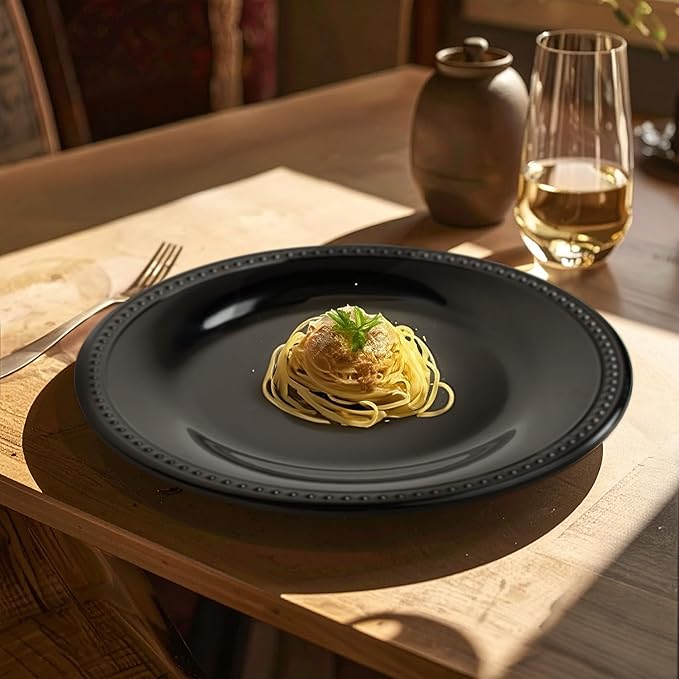 Melamine Beaded Dinner Plate Set of 6, 11inch, Black, BPA Free, Platter, Serving Dishes, Chip & Break Resistant, Lightweight, Durable, Great for Dining, BBQs, Picnics, Weddings & Everyday Meals