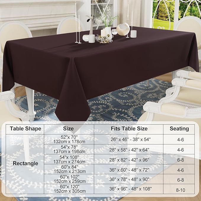 Smiry Rectangle Table Cloth, Waterproof Anti-Scratch Polyester Tablecloth, Decorative Washable Fabric Table Cover for Dining, Buffet, Parties and Outdoor, 54x78, Coffee