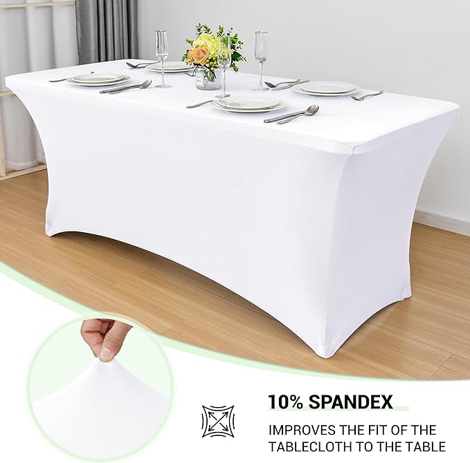 Obstal 6 Pack Stretch Spandex Table Covers for 4 Foot Tables - 4 FT Universal Rectangular Fitted Tablecloth Protector for Wedding, Banquet, Party (White, 48 Length x 24 Width x 30 Height Inches)