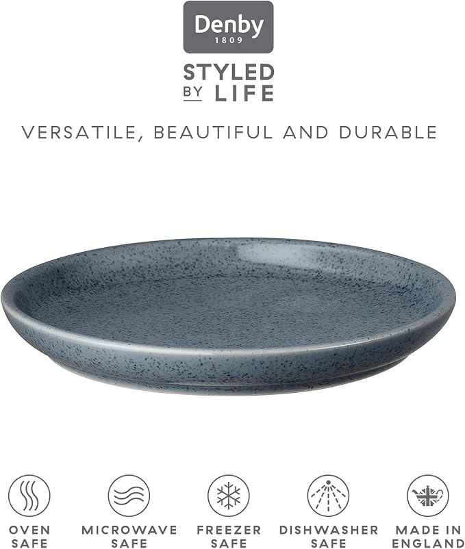 Denby - Dark Gray Speckle Dinner Plates Set of 6 - Gray Reactive Glaze, Patterned - Dishwasher, Microwave Safe Crockery 10.25" - Ceramic Stoneware Tableware - Chip & Crack Resistant