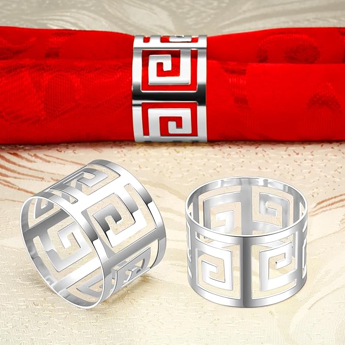 Hotop 16 Pcs Silver Napkin Rings Set Hollow Out Metal Napkin Holder Exquisite Serviette Buckle Bulk for Wedding Party Gathering Dinner Table Decoration