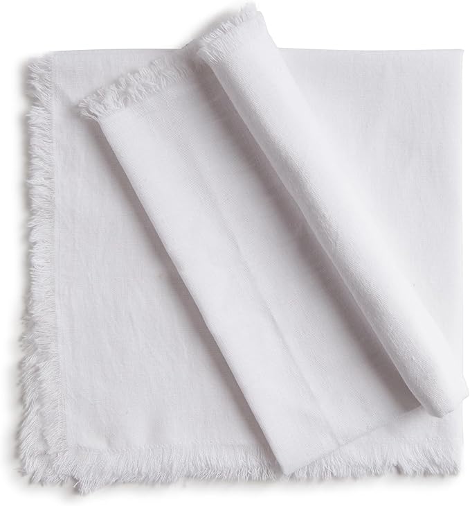ACCENTHOME White Cotton Linen Napkin Set of 6 18x18 inch Dinner Napkins - Washable Soft Premium Hotel Quality Reusable Hemmed Edges Napkins Perfect Table Linens for Family Dinners, Weddings