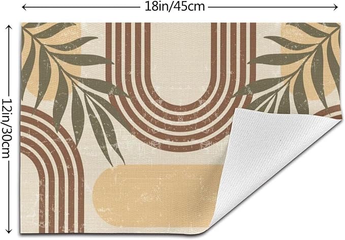 Mid Century Boho Arch Placemats Abstract Geometric Modern Aesthetic Rainbow Leaves Sun Washable Place Mats 12x18Inch for Dining Kitchen Farmhouse Decor 6 PCS