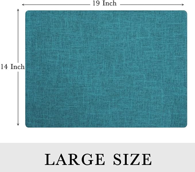 homing Cotton Linen Placemats Set of 6, Cloth Washable Farmhouse Dining Table Mats for Indoors & Outdoors, Easy to Clean, Teal, 13 x 19 Inch