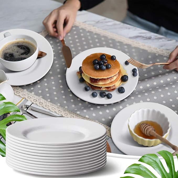 Hushee 12 Pack 7 Inch White Dessert Plates/salad Dishes Set, Melamine Small Dinner Plates Round Serving Dishes for Snacks, Bread, Fruit, Cake and Salad, Home Restaurant Supplies