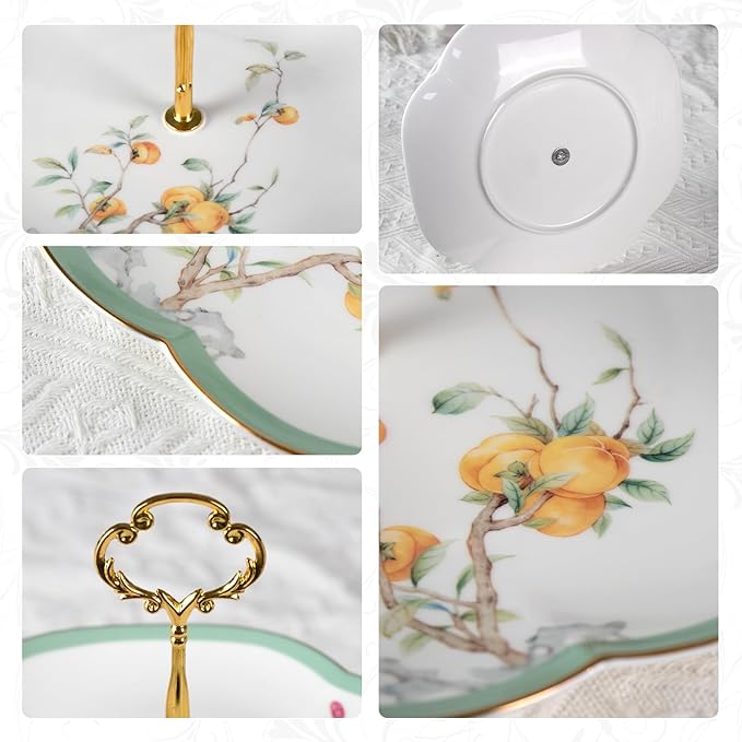 KAMMAK 2-Tier Porcelain Cupcake Stand Serving Tray, Dessert Plates Cake Fruit Candy Display Tower, Reusable Pastry Platter for Wedding Birthday Baby Shower Tea Party Decorations (Reed Green)