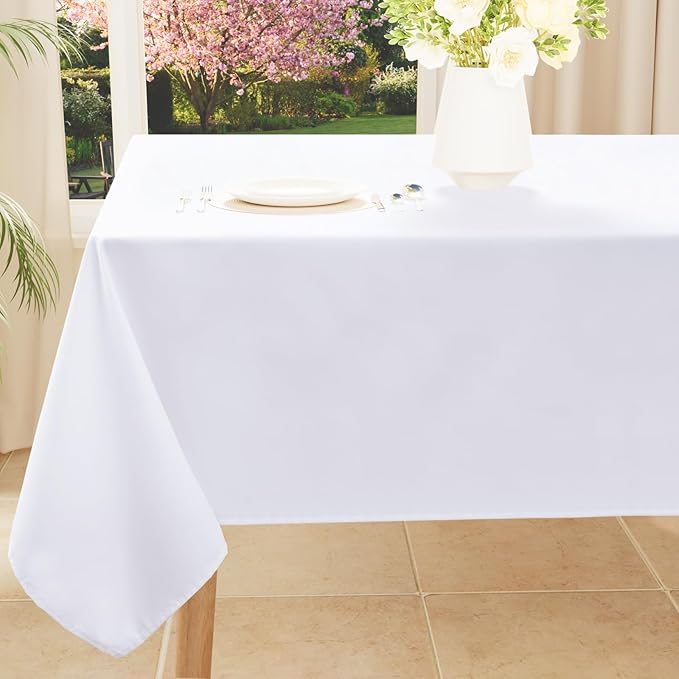 Smiry Rectangle Table Cloth, Waterproof Anti-Scratch Polyester Tablecloth, Decorative Washable Fabric Table Cover for Dining, Buffet, Parties and Outdoor, 54x108, White