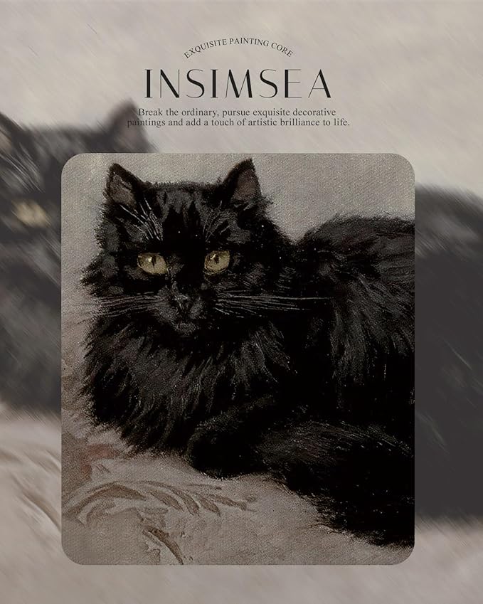InSimSea Retro Gold Framed Wall Art, Vintage Black Cat Home Bathroom Wall Decor, Animal Canvas Print Artwork, Farmhouse Country Decor, Antique Picture Frame Retro Classical Paintings, 11x14 Inch