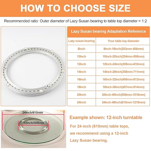 TamBee Lazy Susan Bearing 18 Inch - Heavy Duty Lazy Susan Base & Hardware, Silent Turntable for Smooth Rotation (Aluminum Alloy, 380LB Capacity)