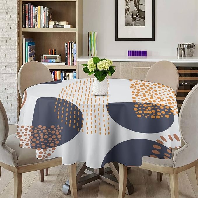 Abstract Modern Art Mid Century Round Tablecloth, Mid Century Rustic Boho Art Pattern Tablecloth for Home Party Dining Room Kitchen Decor 36Inch(90cm)