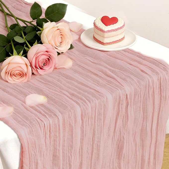 Pink Table Runner, 10Ft 120in Cheesecloth Table Runner, Gauze Rustic Cheese Cloth Table Runners for Wedding, Party, Baby & Bridal Shower, Boho Table Runners for Christmas Thanksgiving Halloween Easter