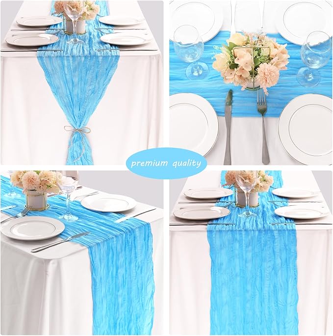12 Pack 10Ft Cheesecloth Table Runner 35x120 Inch Boho Gauze Table Runner Rustic Cheese Cloth Long Romantic Table Runners for Wedding Bridal Shower Birthday Party Table Decor (Baby Blue)