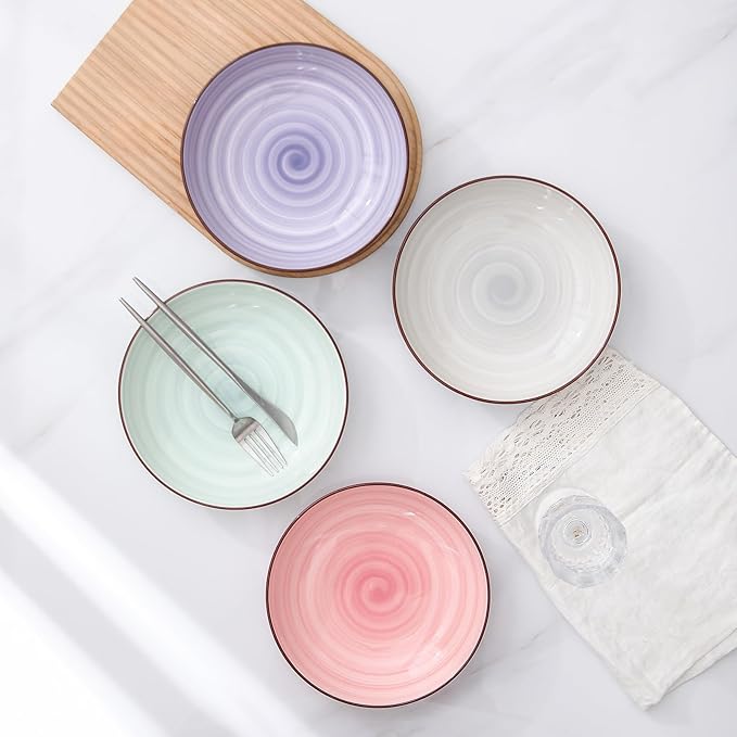 Selamica Ceramic Pasta Bowls Set 34 OZ, Large Salad Bowl 8.6 Inch Deep Plates for Pasta Soup, Microwave & Dishwasher Safe, Set of 6, Gradient Color