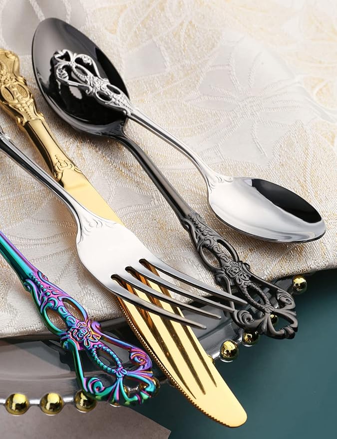 Silverware Set for 10 Stainless Steel Flatware Set Palace Style Hollow Relief Decoration 40 Piece Cutlery Utensils Include Knives Forks and Spoons Tableware Set for Home Kitchen Restaurant Party