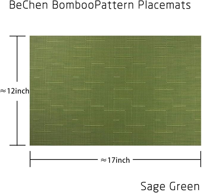 Plastic Placemats,Non Slip Washable Placemats for Dining Table Wipe Clean Table Mats Set of 6 (Sage Green)