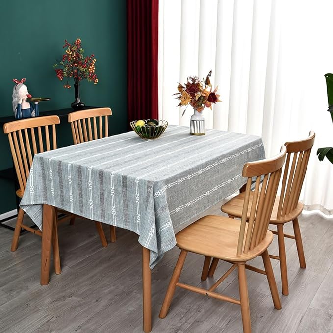 Heavy Duty Cotton Tablecloth for Rectangle Table, Rectangular Farmhouse Vintage Tablecloth, Washable Rustic Table Cover (Gray, Rectangle, 52''x70'', 4-6 Seats)