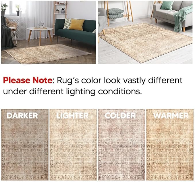 Keen Home Design 9x12 Rug - Machine Washable Area Rug with Non-Slip Backing, Ideal for Living Room, Dining Room, Bedroom - Vintage, Easy Clean, Durable, Low Pile - (9' x 12')