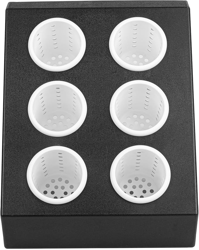 Restaurantware-Met Lux 13.78 x 11.42 x 15.94 Inch Flatware Organizer, 1 Standing Cutlery Holder - Includes 6 Plastic Cylinders, Perforated Design, Black Plastic Utensil Holder, For Breakroom
