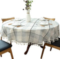 Dimatic Heavy Weight Cotton Linen Tablecloth, Plaid Tassel Round Table Cover for Kitchen Dining Room Tabletop Decorations, Round - 63", Grey Check