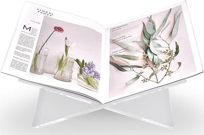 Honygebia Clear Acrylic Book Stands - Cross Frame Acrylic Book Holder, Open Bookstand for Display and Reading, Suitable for Art, Bible, Cookbook, Easel, Magazine, Textbooks 12.5" x 9.5" x 5.5"