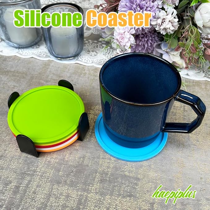 6 Pieces Silicone Coasters, Cup Coasters for Drinks, Heat Resistant Glass Cushion, Coffee Coaster for Table, Desk, Kitchen, Office, Bar Furniture Protection, Hot Cup Mat (Mix Color)