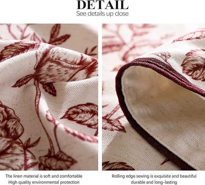 ISAENNE Designer Vintage Linen Extra Long Rectangle Tablecloth,Red Floral Pattern Linen Stain Resistant Table Cloth,Decor Tablecloths for Dining Thanksgiving Kitchen Party,67"*118"-Harmony
