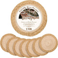 13 in Woven Placemats Plate Chargers Set of 8, Boho Farmhouse Rustic Round Place Mats for Dinner Plates, Rattan Wicker Table Mats Chargers for Dining Table Decor