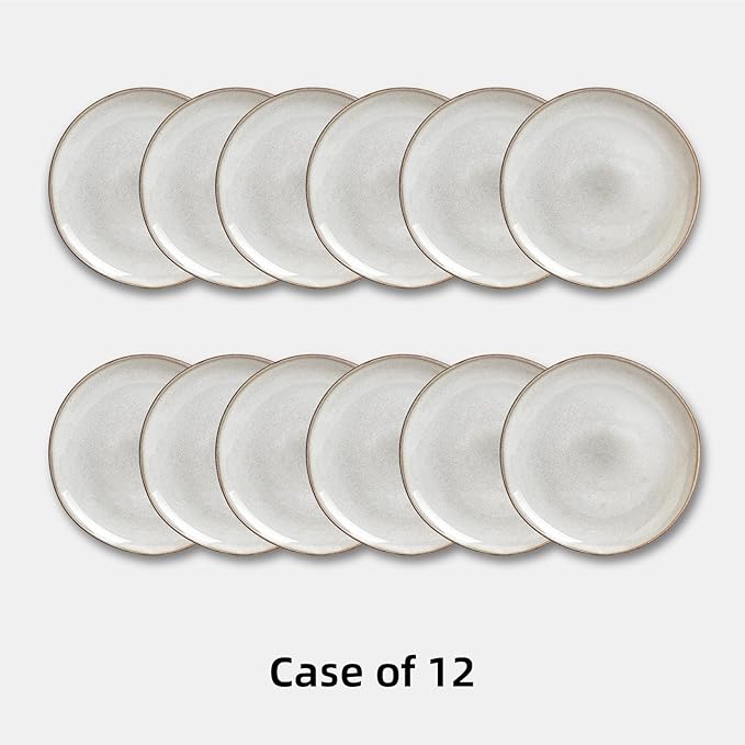Organic Shape Highland Ceramic Dinner Plates, 12pcs 10.5 Inch Handmade Reactive Glaze Stoneware Plates with Wavy Edge, for Kitchen, Microwave & Dishwasher Safe, Scratch Resistant-grey