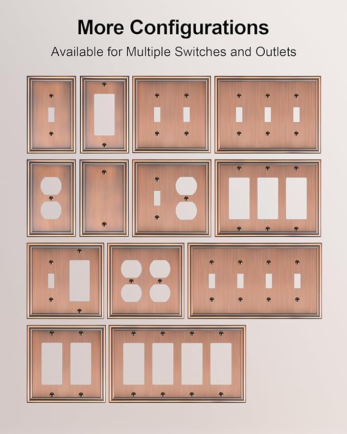 6-Pack Decorator Outlet Cover Plate, Antique Copper Decorative Switch Plates and Outlet Covers, Durable Zinc Alloy Wall Plates for Electrical Outlets, Receptacle, GFCI Outlet, Dimmer Switch