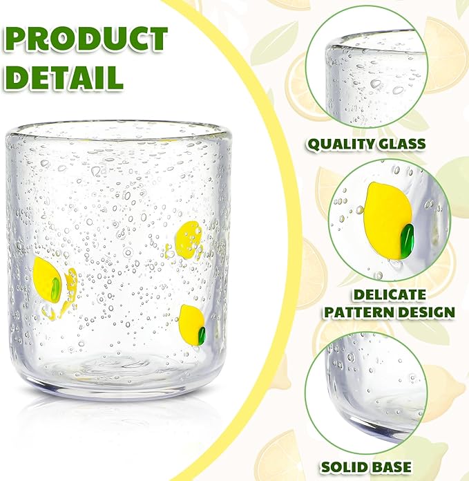 Icon Juice Glasses, 14oz Stemless Wine Drinking Juice Glass Cup for Valentine Party Supplies Gift(2 Pcs,Lemon)