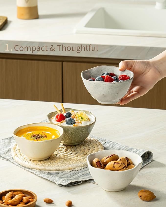 Besmeety 8oz Ceramic Small Bowls Set of 4, Cereal Bowls for Dessert, Fruits, Yogurt, Dipping, Side Dishes, Farmhouse Vintage Color Dinnerware for Kitchen
