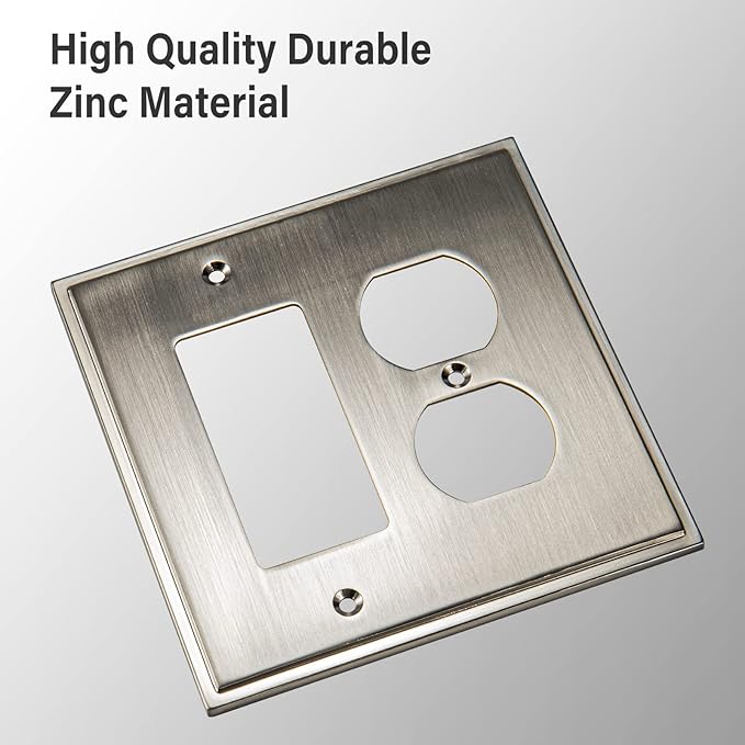 Henne Bery Soft Modern Decorative Wall Plate Switch Plate Outlet Cover (Decorator/Duplex, Satin Nickel)