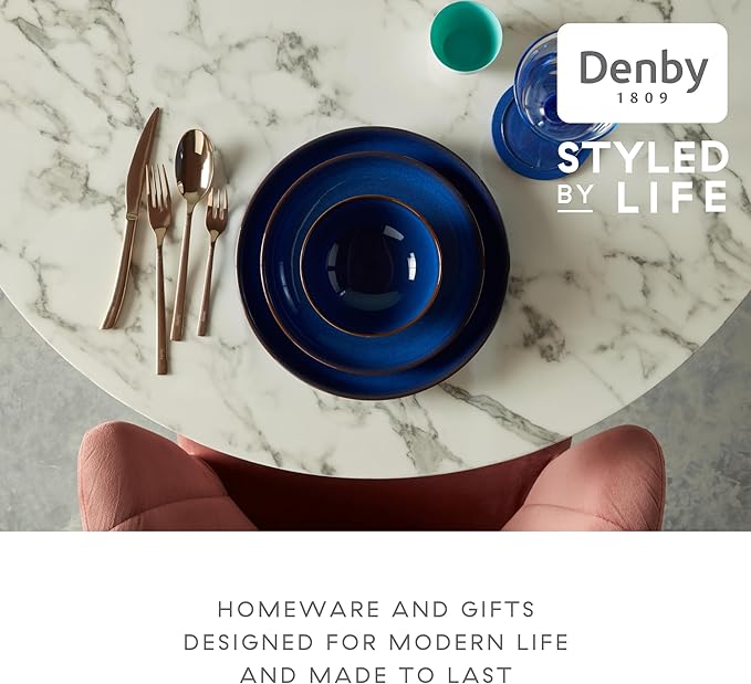 Denby - Imperial Blue Coupe Salad Plates Set of 6 - Dishwasher Microwave Oven Safe - Scratch Chip Resistant Medium Lunch, Appetizer, Dessert Plates - 8.25 Inch Ceramic Stoneware Dinnerware Set