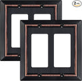 Metal Wall Plate for Electrical Outlets, Decorative Aged Bronze Switch Plates Outlet Cover, Light Switch Cover Plate, 2-Gang Wall Plates (Double Decorator, 2 Pack)